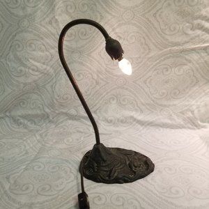 Vintage Heyco Cast Iron Art Deco Small Desk Piano Lamp Fixed Gooseneck Working